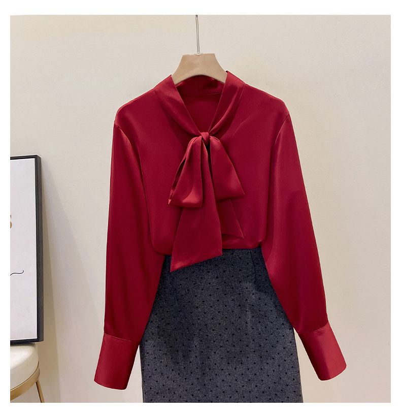 Elegante Damenbluse in Übergröße mit Schal-Fliege-Kragen – Weiches Chiffon-Langarmhemd für Büro und Freizeit_voghion.com