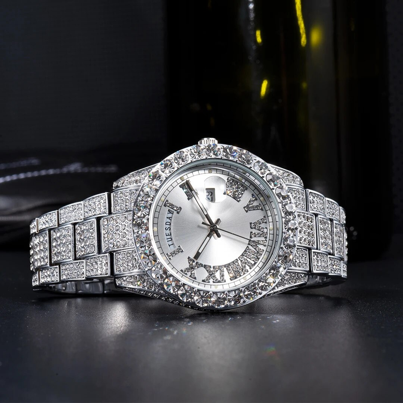 Hip Hop marque MISSFOX montre en or hommes plein diamant glacé montres de mode automatique Date semaine AAA horloges cadeau masculin_voghion.com