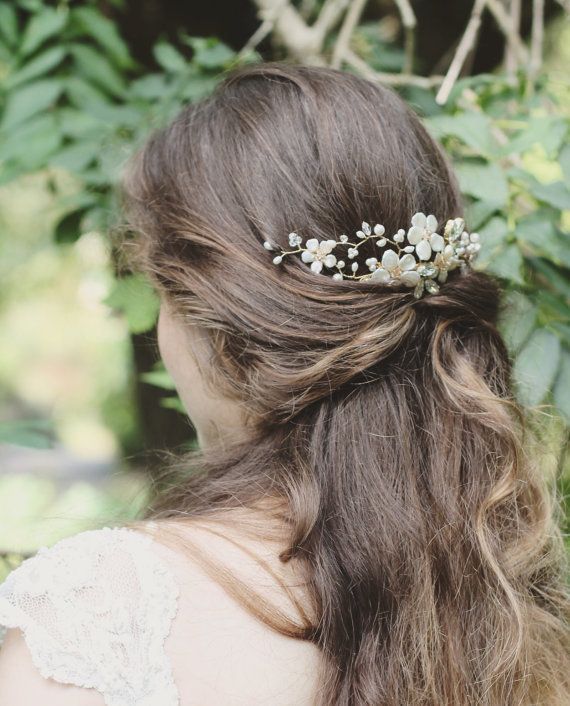 Conjunto de joias femininas da moda para noivas, pente de cabelo de pérolas feito à mão, flor branca, fio de cobre, acessórios para cabeça de noiva_voghion.com