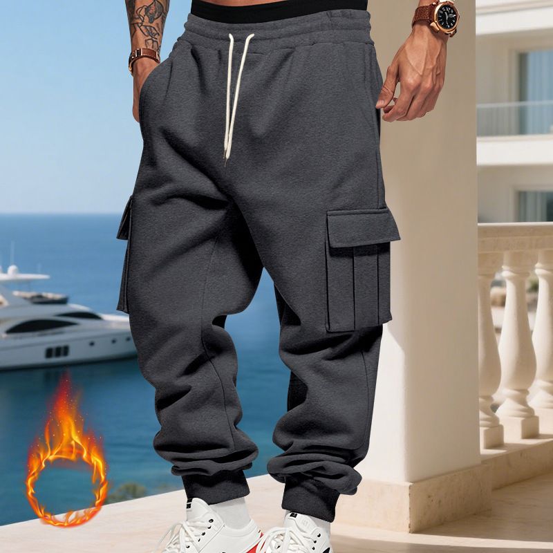Pantaloni cargo da uomo foderati in pile - Jogger casual caldi invernali con tasche multiple, vestibilità ampia, vita elastica, comodi ed eleganti per l'uso quotidiano_voghion.com