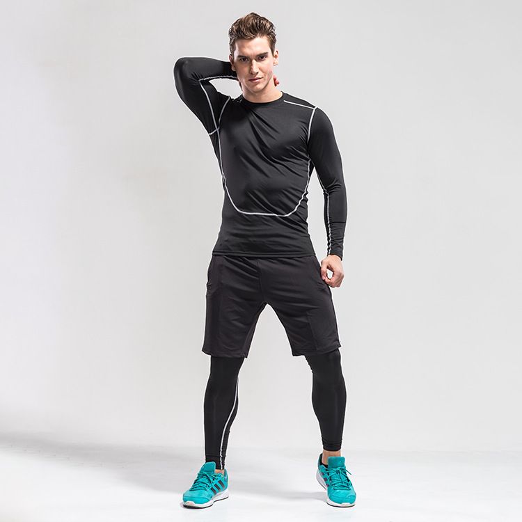 Tuta da uomo Plus T-shirt a maniche lunghe con base calda in pile Collant moda Tuta da allenamento da uomo_voghion.com