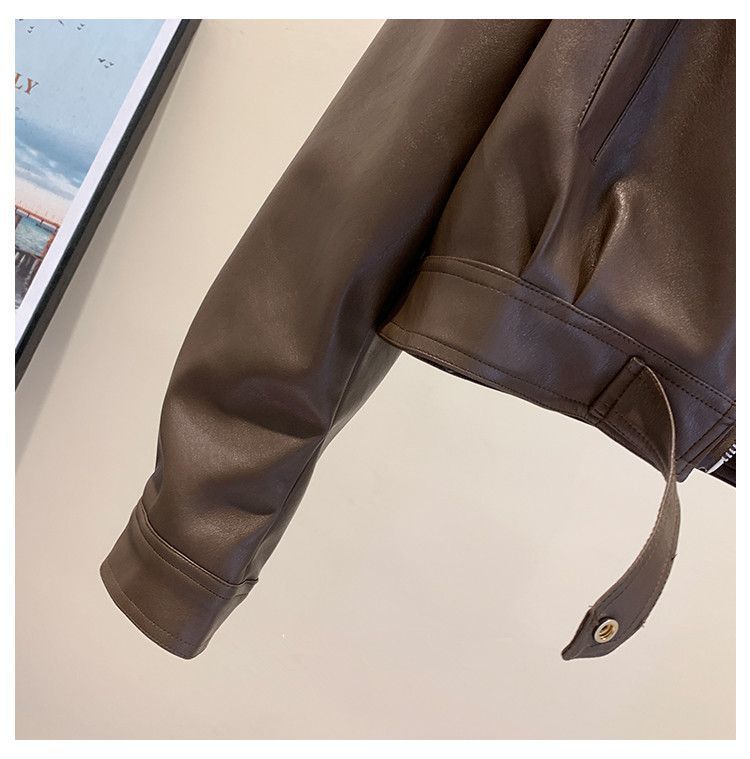 European Style For Women, Fleece-Lined, Autumn New Style, Elegant Turn-Down Collar, Petite Short PU Leather Slimming_voghion.com