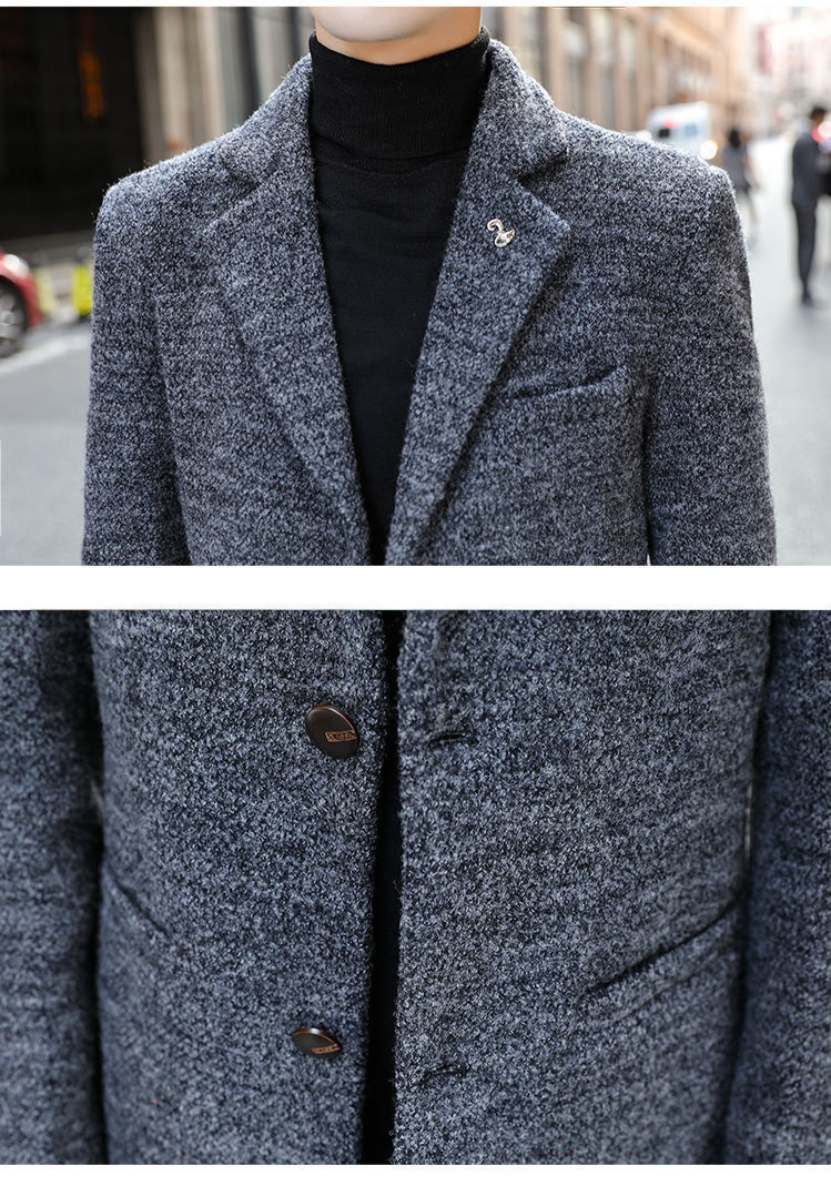 Spring And Autumn Mid-Length Youth Korean Style Slim Woolen Coat, Men's Trench Coat_voghion.com