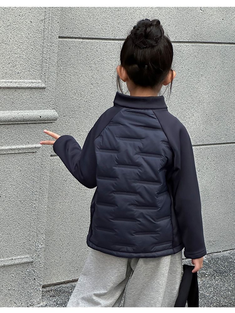 Kids' Sherpa-Lined Puffer Jacket - Winter & Spring Warm Zip-Up Coat With Stand Collar, Lightweight Quilted Outerwear For Boys & Girls (100-170cm)_voghion.com
