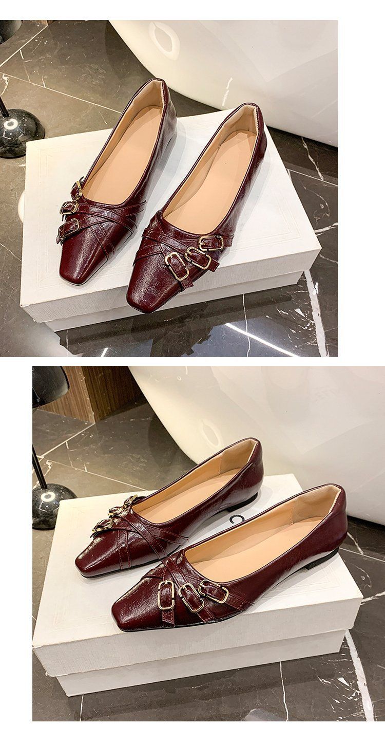 Loafer mit quadratischer Zehenpartie für Damen – flache Slipper mit Gürtelschnallen-Design (elegant und bequem, perfekt fürs Büro und die Freizeit)_voghion.com