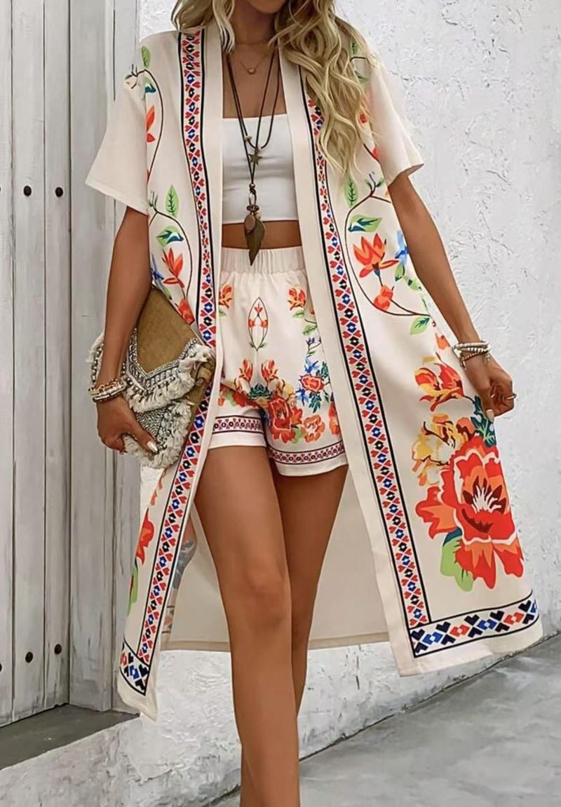 Cardigan lungo casual con stampa in stile etnico retrò bohémien da donna_voghion.com