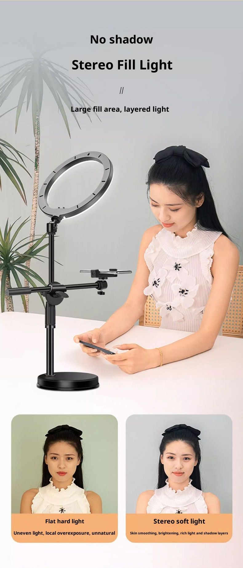 Live Streaming Video Phone With Fill Universal Food Light Desktop Round Plate Overhead Shooting Stand_voghion.com