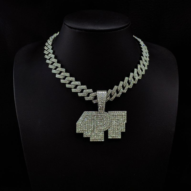 4PF Numeric Letter Pendant with Diamond Cuban Chain Street Dance Hip Hop Rap Trendy Accessories_voghion.com