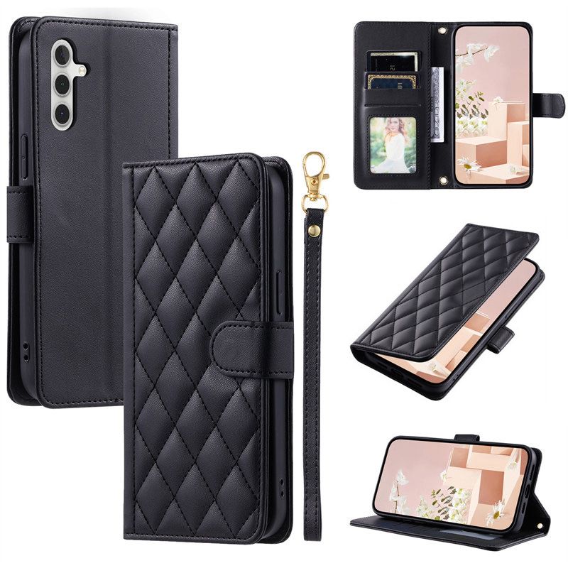 Capa Flip de Luxo para Samsung Galaxy S24 FE/S24 Ultra/S24 Plus/S24+/S24 Carteira de Couro Xadrez Porta-Cartão Capa Magnética_voghion.com