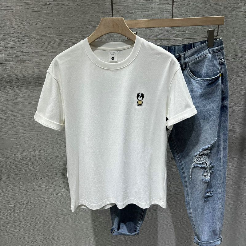 Ropa americana de verano para hombre, camiseta informal de manga corta con cuello redondo y estampado en la espalda, joven rufián guapo_voghion.com