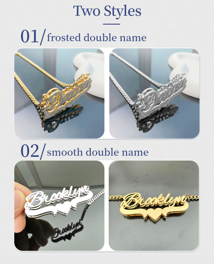 Personalized Double Name Frosted Necklace Custom Bling Name Necklace Gold Stainless Steel Jewelry For Girlfriend Mather Gift_voghion.com