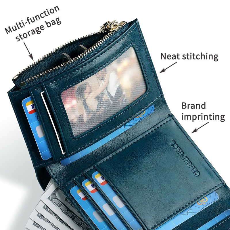 C brand boxed women's short change pocket, zipper wallet, multi card, dual currency wallet_voghion.com