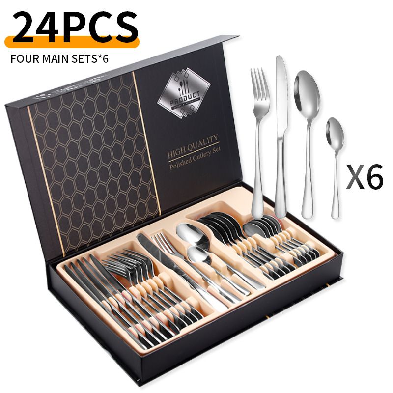 Viral 1010 Series 24-Piece Titanium Cutlery Set - Premium Stainless Steel Knives Forks & Spoons In Trendy Flip-Top Box_voghion.com