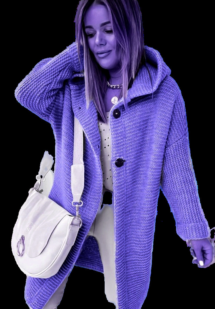 Cardigan ampio da pendolare con colletto e temperamento in maglieria con cappuccio da donna_voghion.com