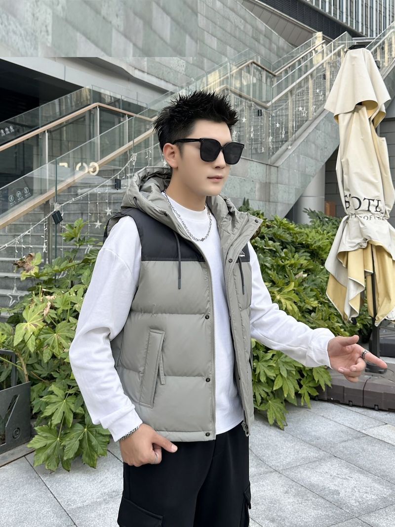 Winter Mountain Style Daunenweste für Herren, trendige Marke, Farbblock, ärmellos, modisch, lässig, mit Kapuze, kältebeständig, warme Jacke_voghion.com