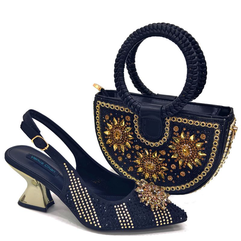 Shoe Bag Set Combination Wrist Woven Moon Bag + Women's Pointed Sandal Crystal Buckle_voghion.com