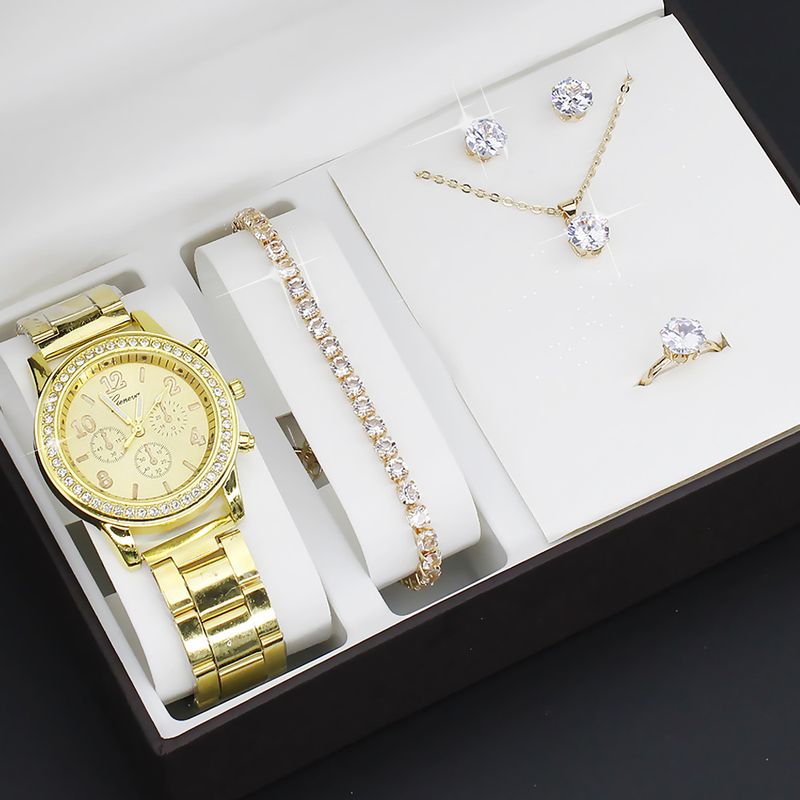 Uhrenset 5-teilig Hochwertige Damenuhr Quarzuhr Set Uhr Damenuhr Mode Armbanduhr_voghion.com