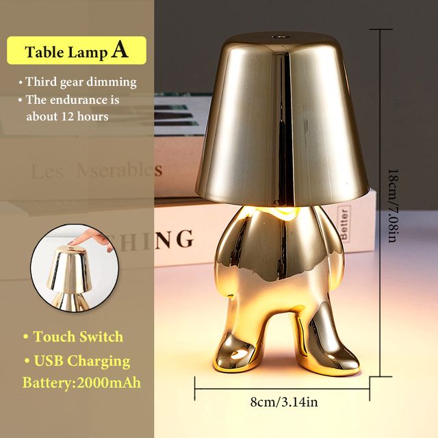Little Golden Man Tischlampe Touch-Schalter LED Nachtlicht Café Bar Schlafzimmer Dekor Leselampe Kindertagsgeschenk_voghion.com