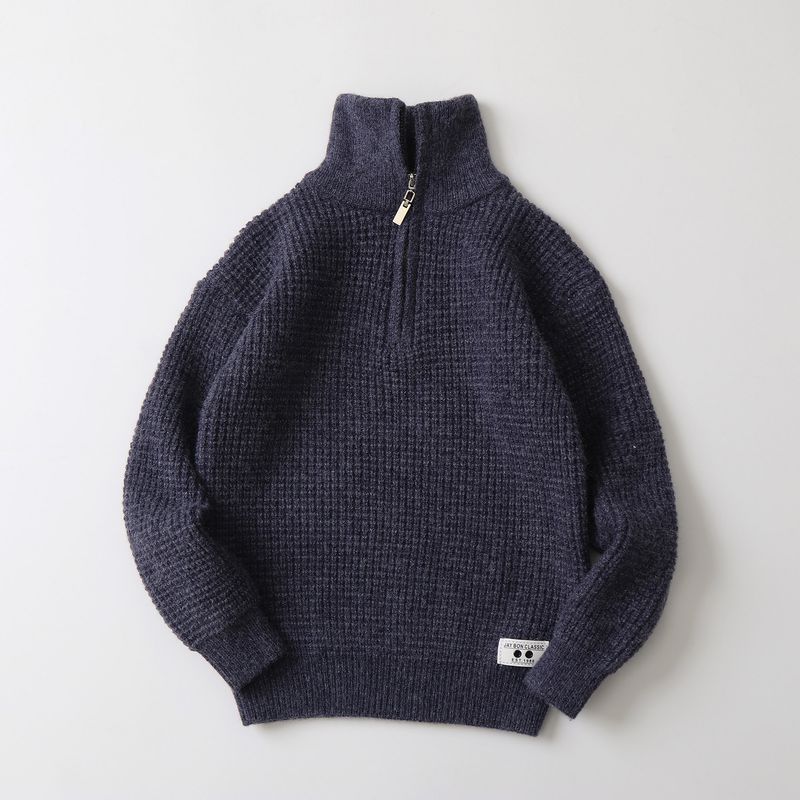 Mother & Kids Half-Zip Lambswool Sweater - Soft & Warm Winter Pullover For Big Kids (8+ Years), Classic Solid Colors (Cream, Coffee, Gray, Navy)_voghion.com