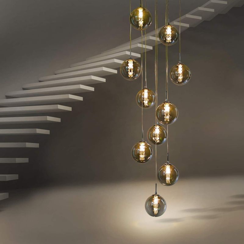 Glitzerlife Pendelleuchte Esstisch Pendellampe 10 Flammig - Höhenverstellbar Kronleuchter Hängeleuchte Aus Glas In Farbe Grau Für Wohnzimmer Schlafzimmer Esstisch_voghion.com