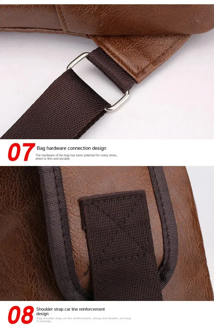 Borsa a tracolla vintage da uomo in pelle PU marrone, grande capacità, con ricarica USB, da viaggio, organizzata, tracolla 250224_voghion.com