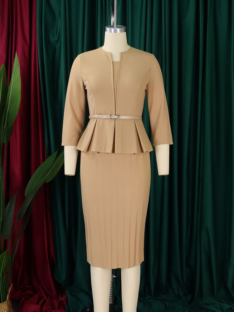 Women's Clothing V Neck Ruffled High Waist Slim OL Commuter Pencil Skirt_voghion.com