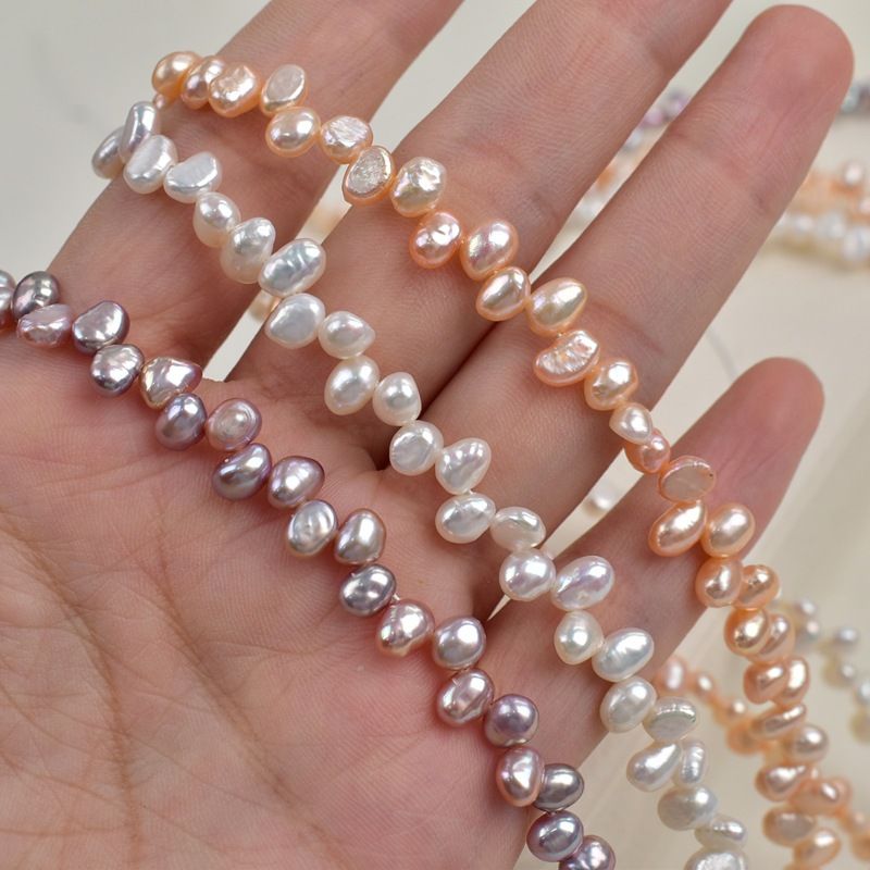 DIY Semi-Finished Baroque Irregular Freshwater Pearl Beads - 5-6mm Double-Sided Light Pearls With 3/7 Holes | For Custom Chain Necklaces_voghion.com