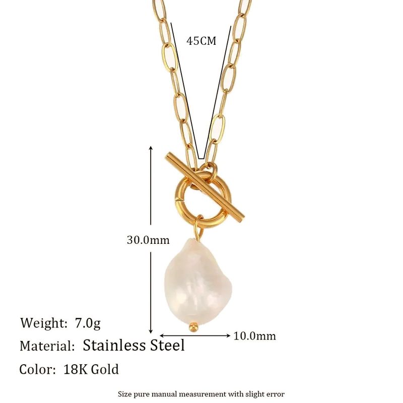 Collana con ciondolo versatile alla moda da donna in acciaio inossidabile con perle d'acqua dolce barocche e catena a graffetta_voghion.com