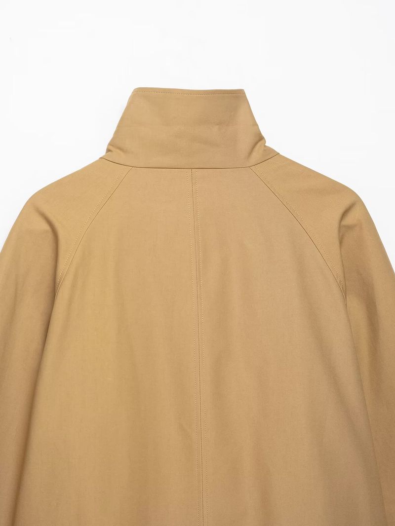 Women’s Oversized Trench Coat – Minimalist Short Jacket (Khaki, S-L, Polyester, Euro Streetwear)_voghion.com