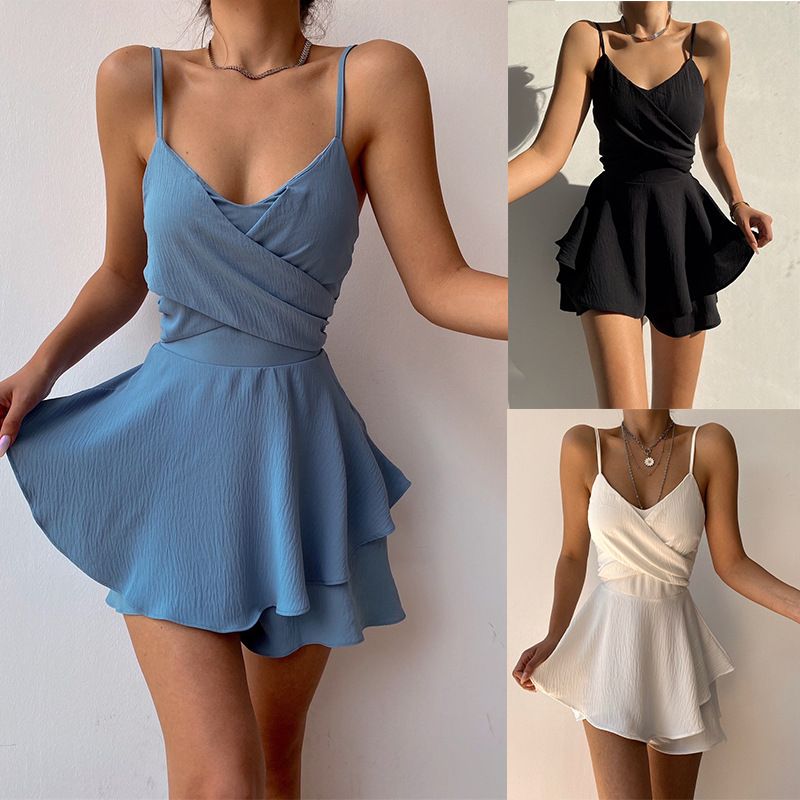 Sleek Zip-Front Tank Jumpsuit – Stretchy Polyester Summer Romper, Breathable & Lightweight, Mid-Waist Fit (Black, White, Blue)_voghion.com