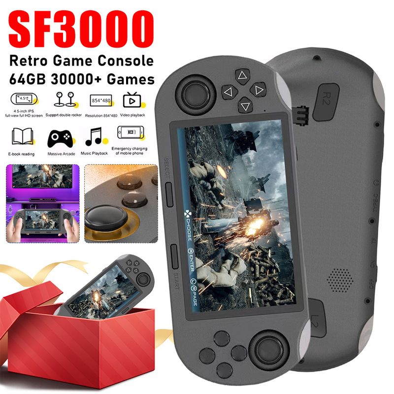 3000 Retro Handheld 4.5 Inch IPS Screen Gaming Console 30000+ Games USB Rechargeable Game Player For PS1/GBA/SFC_voghion.com