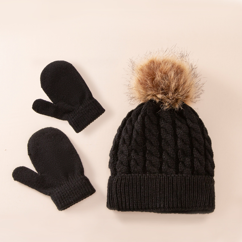 Baby clothing wool monochrome twist warm children's hat scarf gloves two or three sets_voghion.com