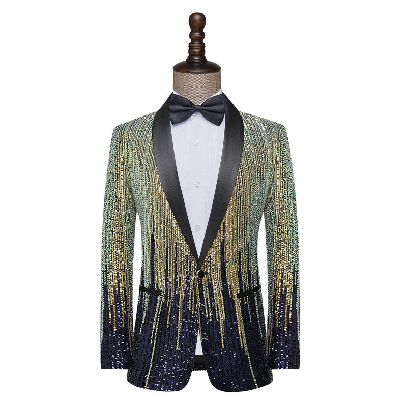 CT Men's Meteor Gradient Sequin Blazer Performance Costume Bar Singer Stage Show Host Catwalk Casual_voghion.com