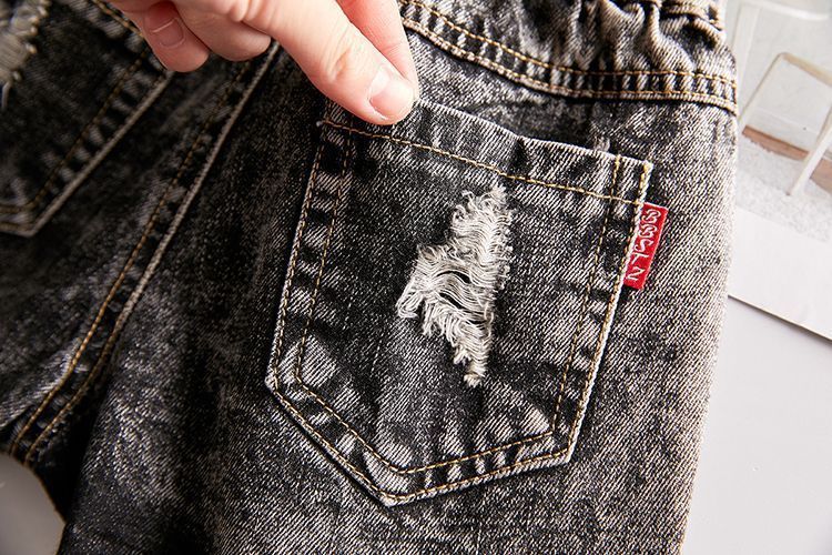 Kannerkleeder Meederchers-Jeans-Shorts mat Zerrissen nei Summerstyle Babyshorts_voghion.com