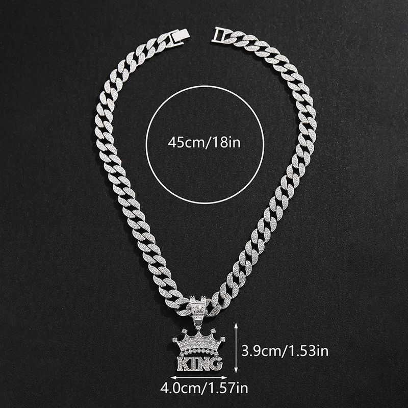 Men's Hip Hop Full Dia Crown Letter KING Pendant Street Trend Cool Alloy Necklace Accessories Men_voghion.com