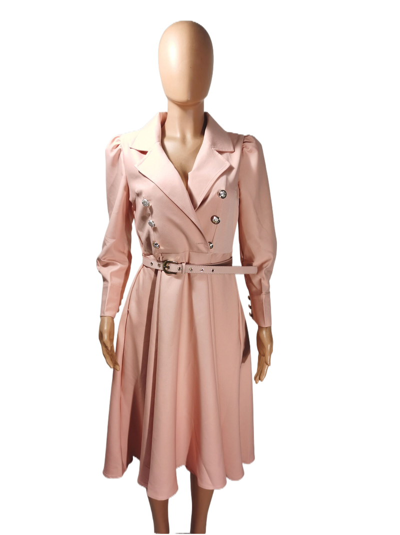 Women's temperament long lapel folds with belt dress European and American style coat_voghion.com
