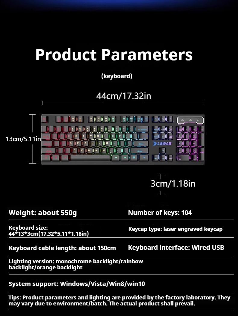EWEADN Kabelgebundene Gaming-Tastatur, geräuschlos, 104 Tasten in voller Größe, LED-Hintergrundbeleuchtung in Regenbogenfarben, Windows-Laptop-PC, für Spiele_voghion.com