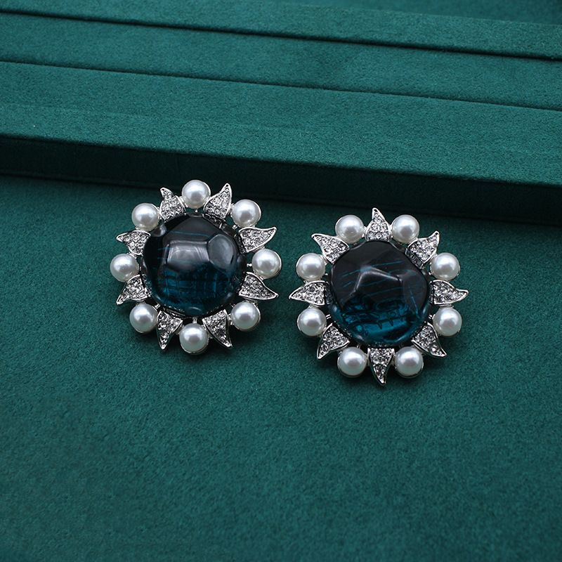 Damen-Schmuck, Sonnenblume, Sonnenblume, Ohrclip, Vintage, Retro, Brosche, gebrauchtes Set, Perlgrün, Gelee glasiert_voghion.com