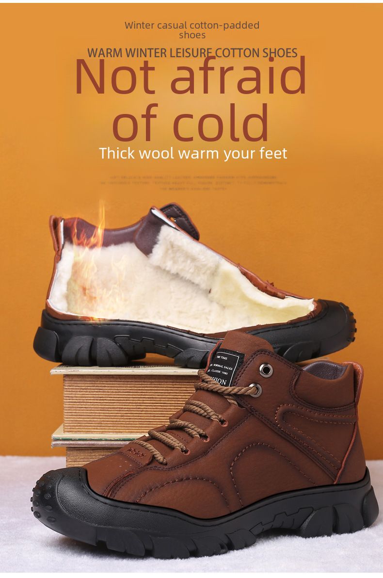 Herrenschuhe Baumwollschuhe Herrenpelzschuhe Wollwinter Fleece-gefütterte warme verdickte High-Top Anti-Rutsch-Schneestiefel für Herren im Nordosten_voghion.com