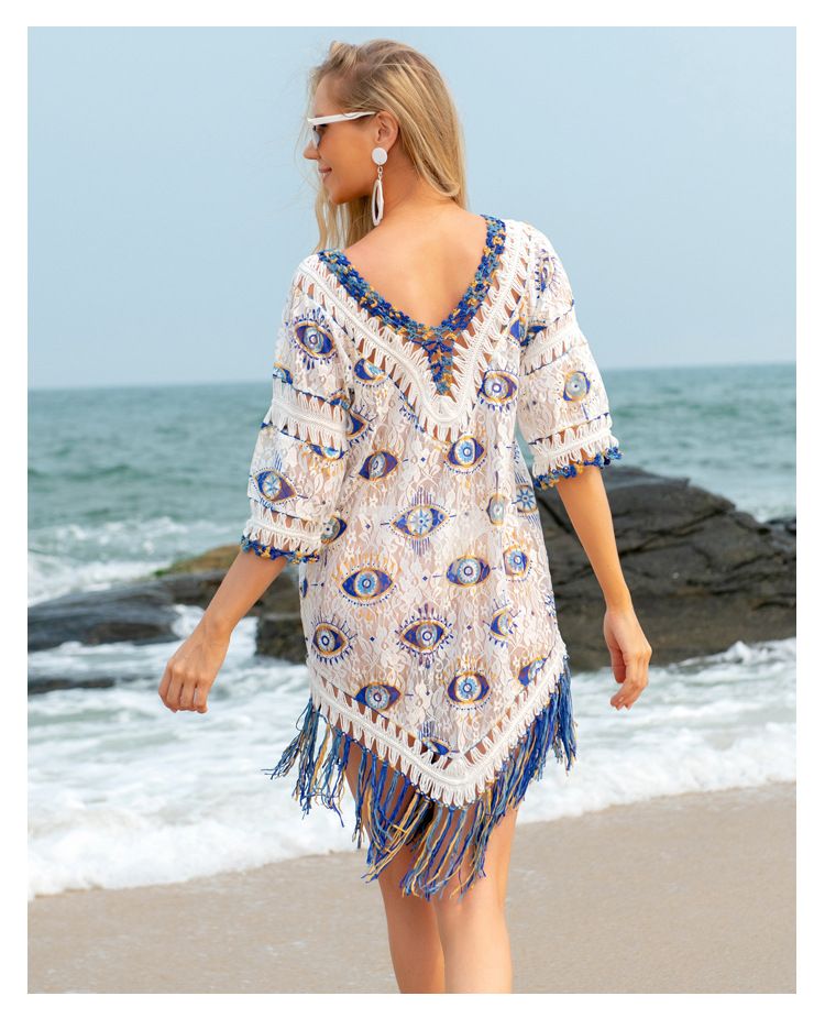 Summer New Sunscreen Clothing Plus Size Loose Tassel Beach Vacation Lace Swimsuit Cover-Up For Women_voghion.com