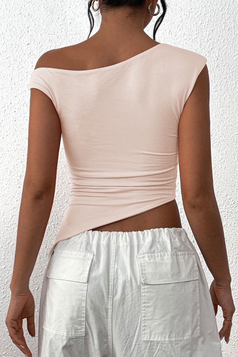 Dámské oblečení Street Style Street Trend Polyesterový svetr se zkoseným límcem Slim Fit Dámské tričko_voghion.com