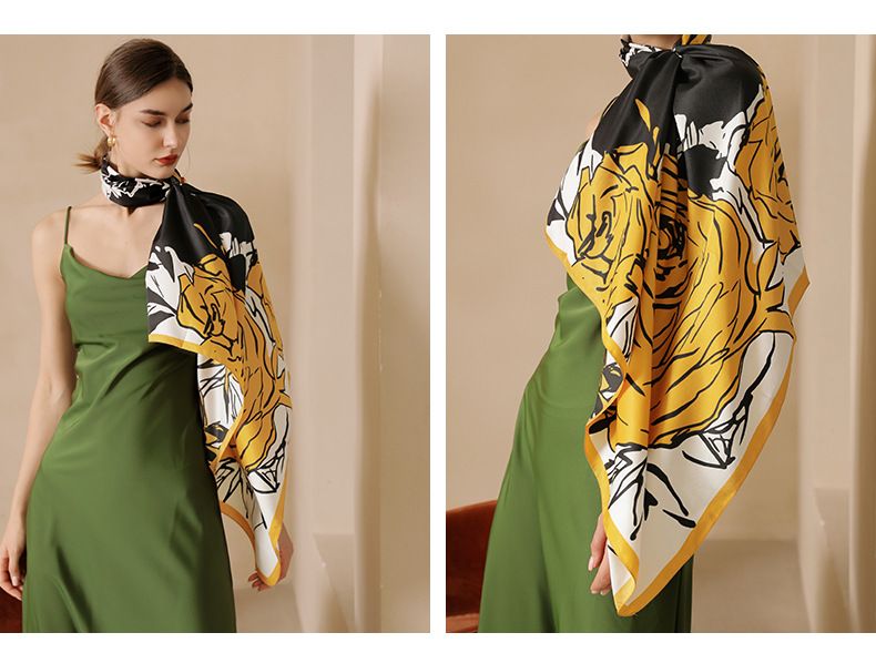 2025 Frühjahr Neue Simulation Blume Druck frauen Dekorative Koreanische Version Der Großen Quadratischen Schal Tasche Seide Schal_voghion.com