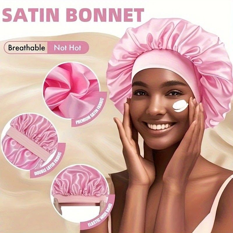 Vendita calda, cuffia da notte classica europea e americana per adulti, tinta unita, alla moda, in raso, a tesa larga, comoda da donna_voghion.com