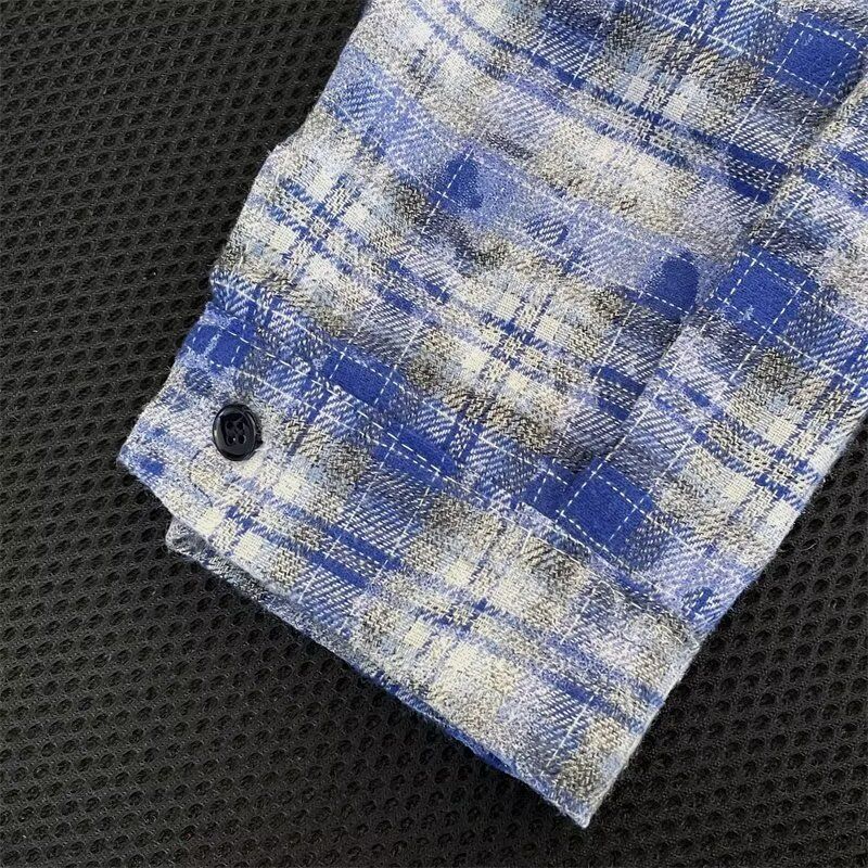 Erkekler İçin Vintage Yıkamalı Büyük Boy Grunge Flanel Desenli Tie-Dye Kareli Gömlek_voghion.com