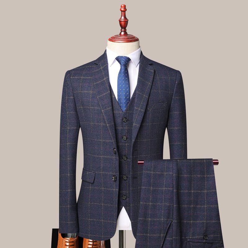 Completo da uomo a quadri CT in stile coreano, vestibilità slim fit, modello 2025, per uomini giovani e di mezza età, completo da tre pezzi_voghion.com