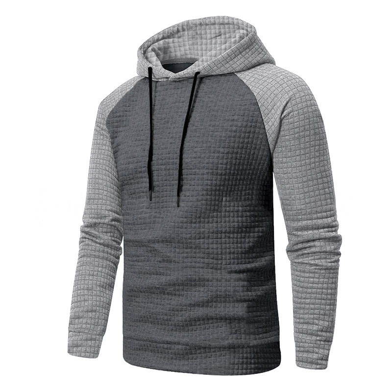 Erkekler yeni jakarlı küçük kare kapşonlu kazak moda renk bloklu eğlence İnce erkek kazak_voghion.com