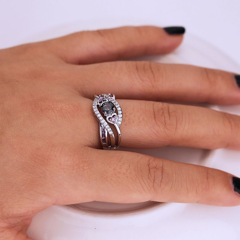 Cao Shi Häerzfërmegen Amethystring Faarf Zirkon platéiert Wäissgold a Sëlwerring Handschmuck_voghion.com