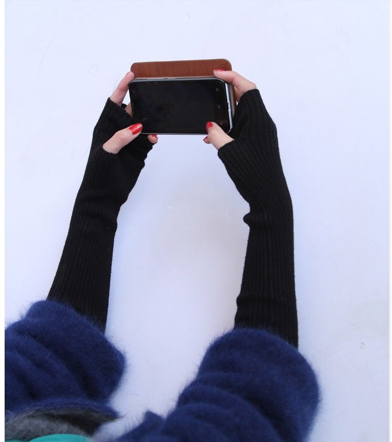 Manches longues unisexes pour femmes, gants longs demi-doigts, gants à doigts exposés, manches à bords volantés_voghion.com