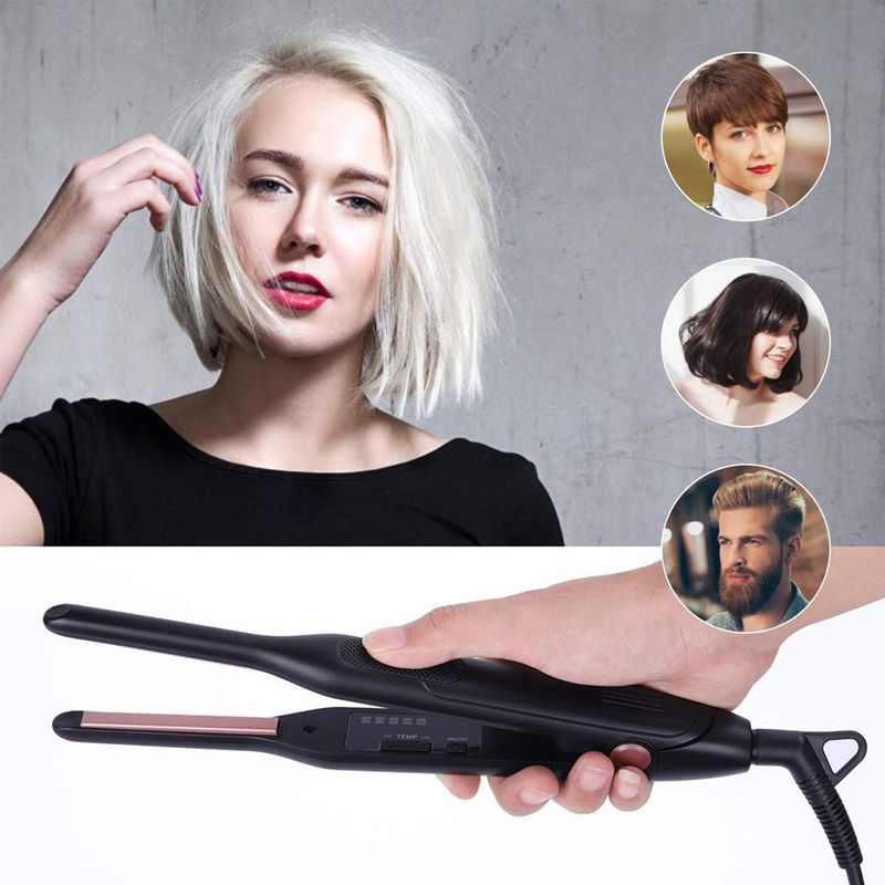 Professional Mini Hair Straightener & Curler - Ceramic Heating Plate, 10 Temp Settings, Dual Voltage (100-240V), Portable Styling Tool_voghion.com