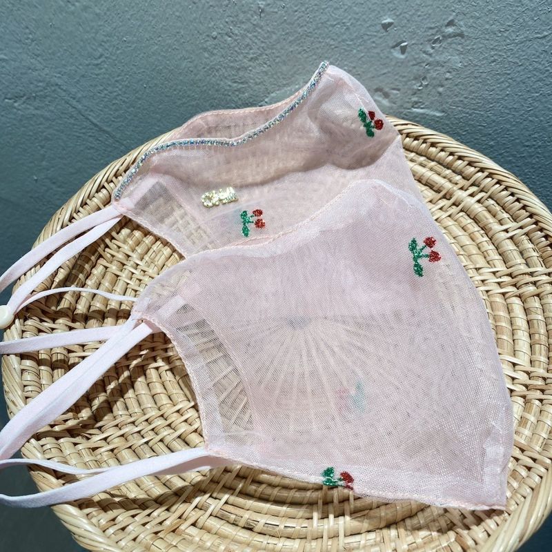 Spring And Summer Washable Small Cherry Flash Diamond Mesh Mask_voghion.com